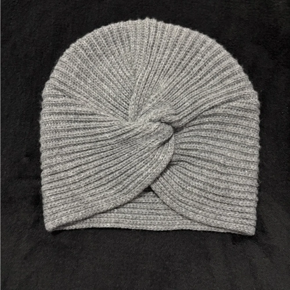 Kids grey turban winter ribbed hat